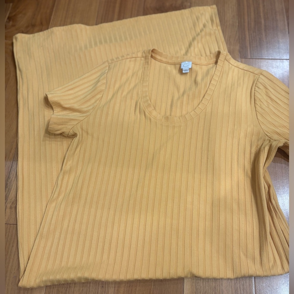 Women’s LOFT Beach Ribbed Midi Mustard Yellow Dress Short Sleeve Size Medium - Picture 9 of 10